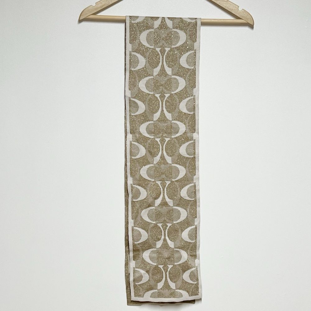 New Coach - 83834 Tonal Dream C Scarf/Shawl - Khaki/Silver Wool Blend